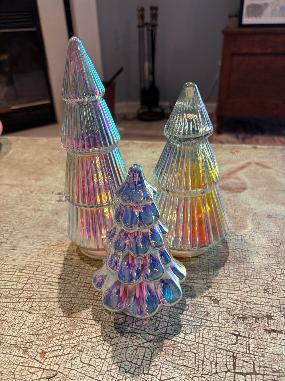 Set of 3 Iridescent LED Glass Christmas Trees Holiday Tabletop Decor - Picture 2 of 9